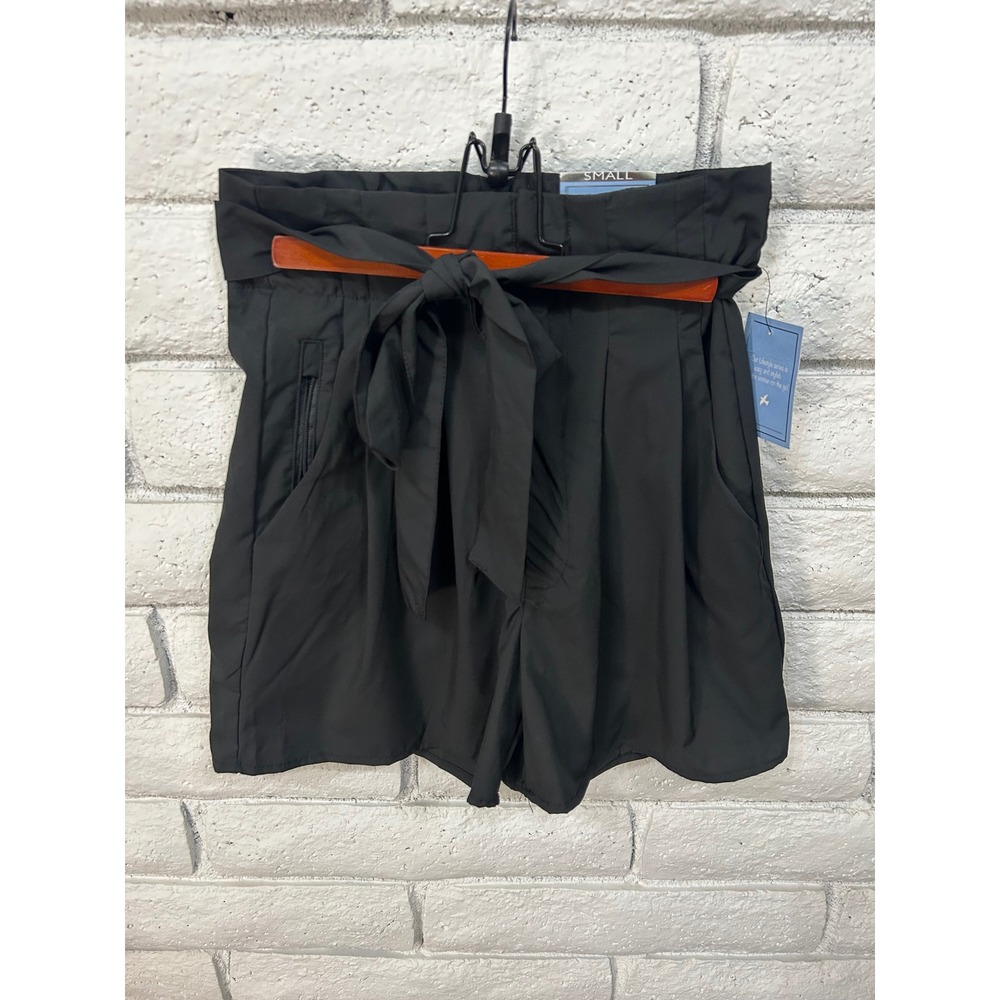 Lark + Grey‎ Lifestyle Womens Black Paperbag Waist Shorts Tie Front Small NWT